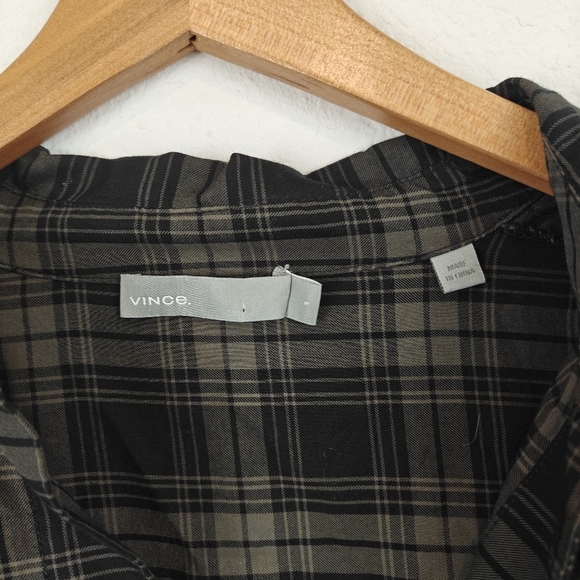 Vince Plaid Easy Pullover Cotton Dress in Military Size Small V-Neck 3/4 Sleeve - Picture 7 of 13